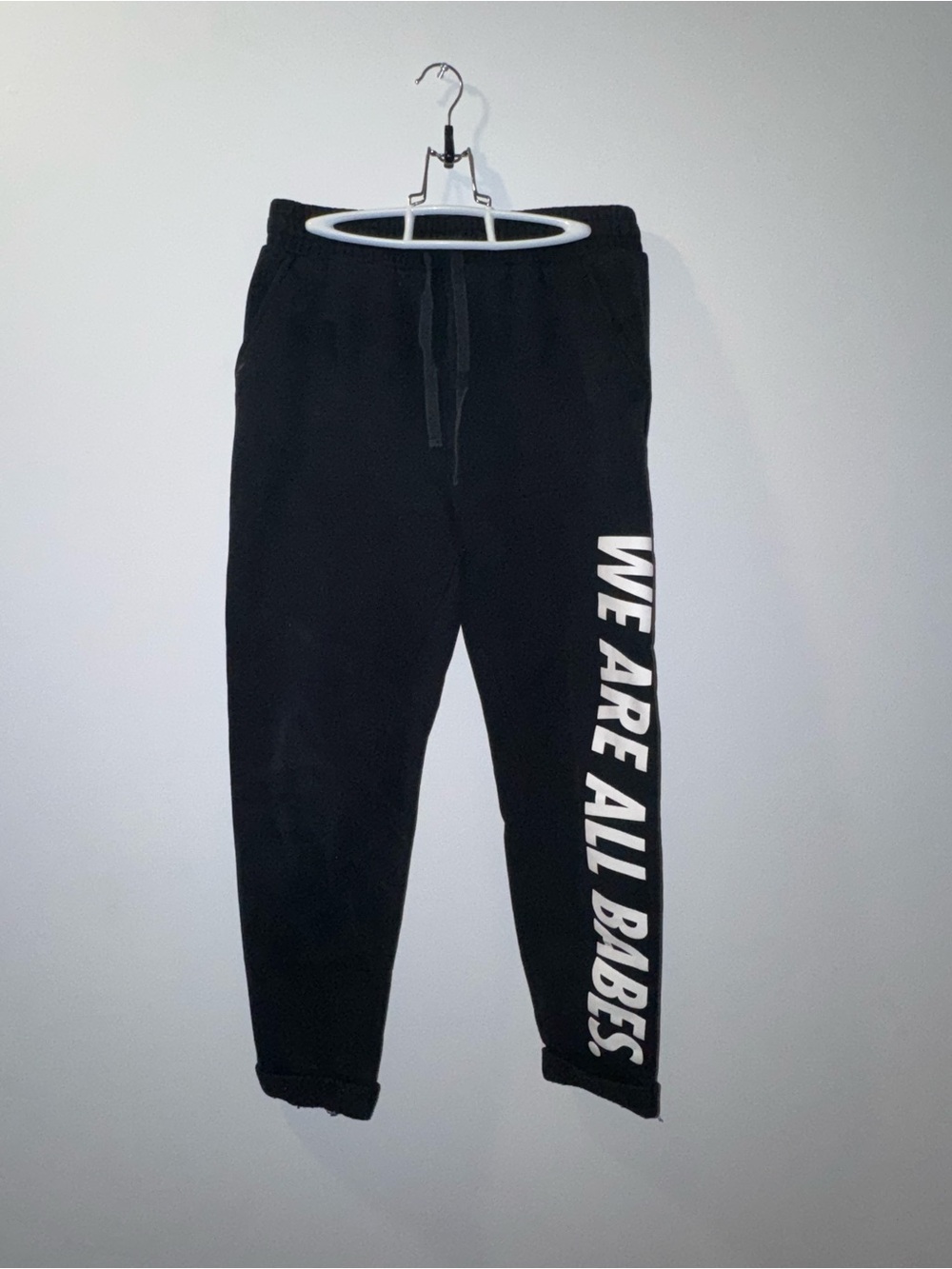 Brunette The Label Black Track Joggers with White 'WE ARE ALL BABES' Print